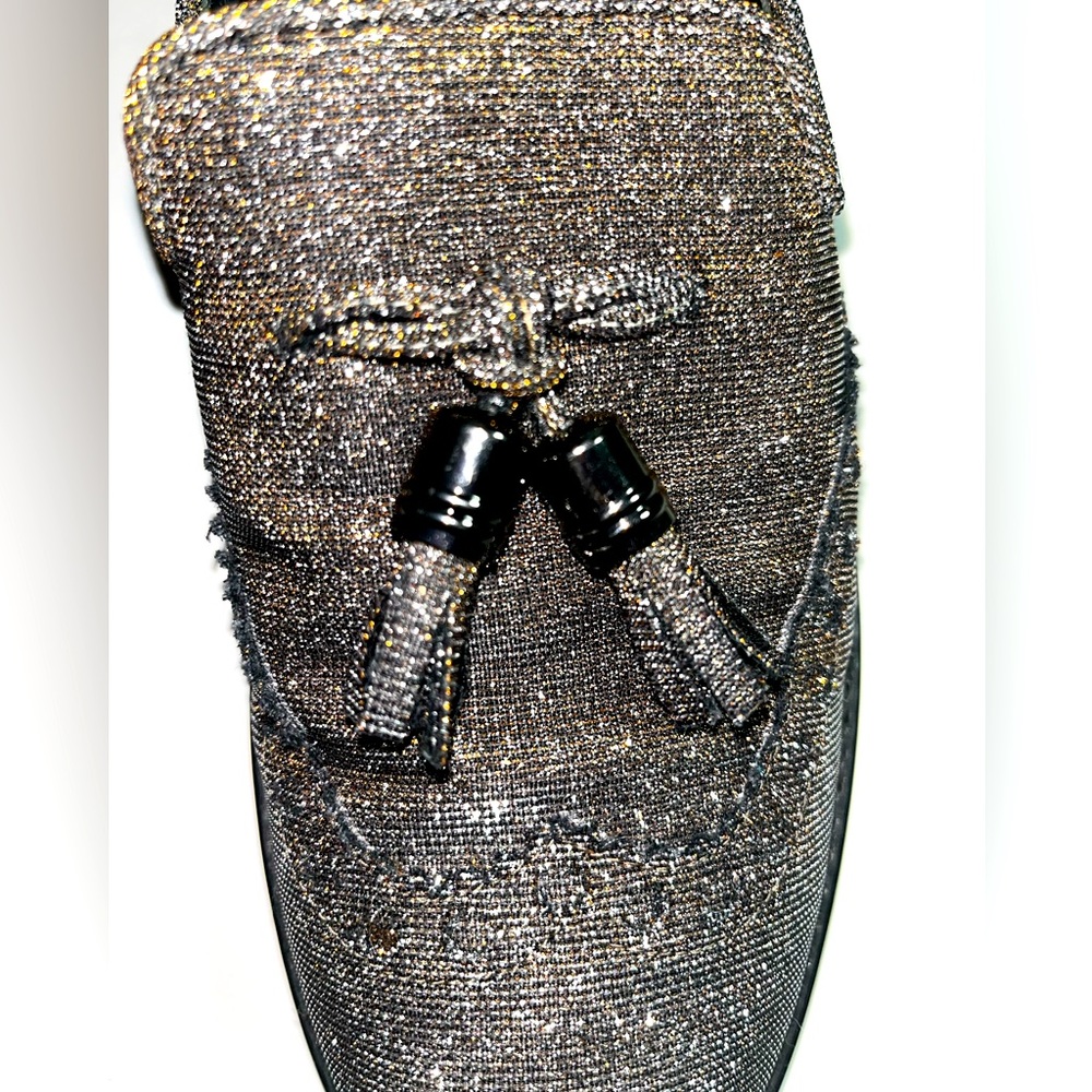 STUART WEITZMAN Women's 'Guy Thing' Metallic Lurex Tassel Slip-ons Loafers 7.5M - Picture 2 of 9